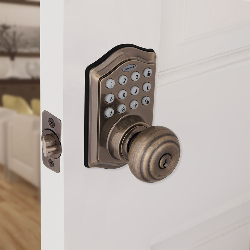 Honeywell Electronic Entry Knob Door Lock with Keypad in Antique Brass, 8732101 - Image 3