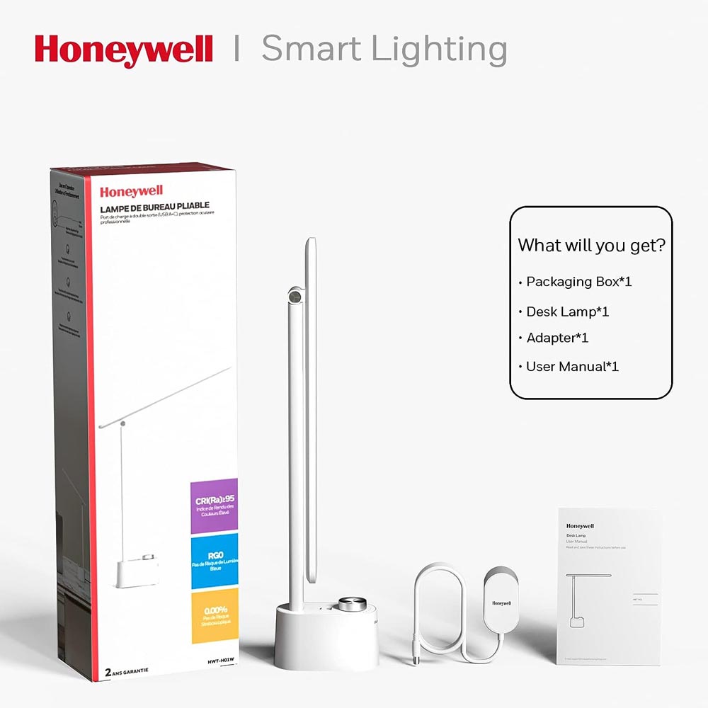Honeywell Foldable Modern Desk Lamp with USB A+C Charging Port and Eye Protection, White - HWT-H01W - Image 5