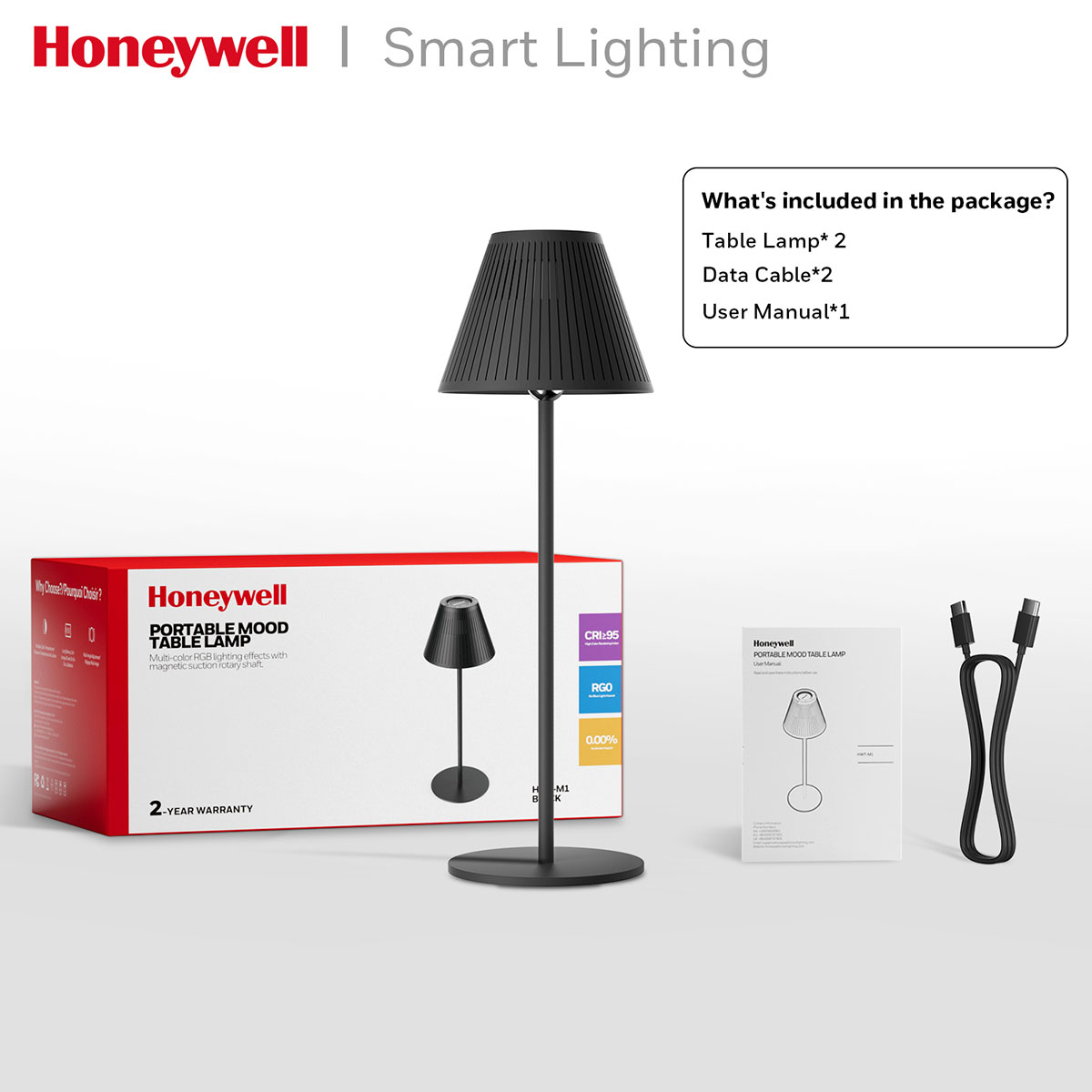Honeywell Rechargeable Cordless Desk Lamps with a Portable Design, Color Changing and Touch Controls, Black 2-Pack HWT-M1B - Image 8